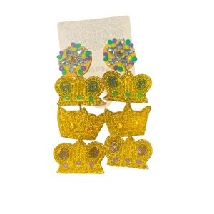 Gold Crown Earrings with Gem Accents